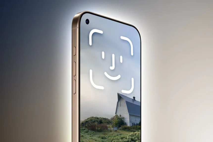 Concepto del primer iPhone todo pantalla de Apple sin notch ni botones físicos, previsto para 2027