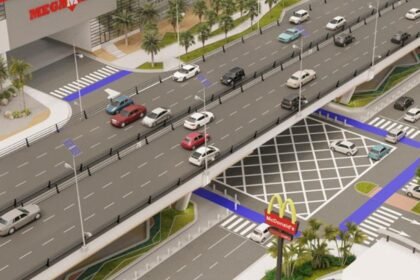 Vista aérea del nuevo paso elevado en Guayaquil. Reduce 20 minutos de viaje.