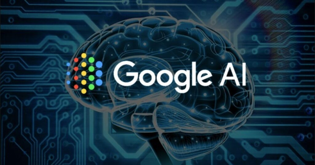 Logo de Google junto a iconos de inteligencia artificial que representan el lanzamiento de AI Mode y nuevas funciones de traducción.
