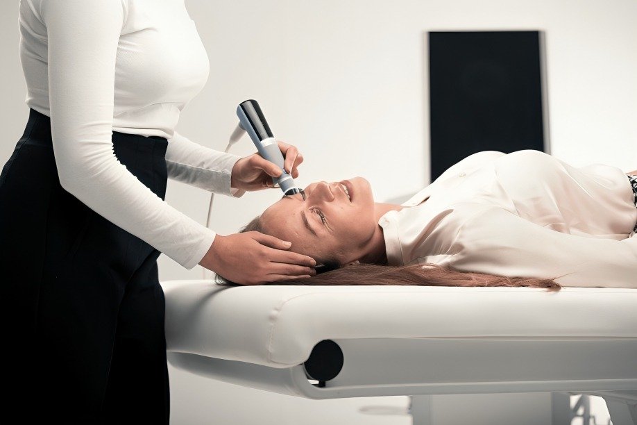 Paciente recibe tratamiento facial con Exion, tecnología estética no invasiva con inteligencia artificial en clínica de Quito