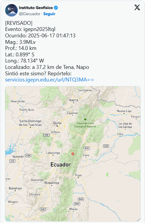 un temblor se sintió en Ecuador