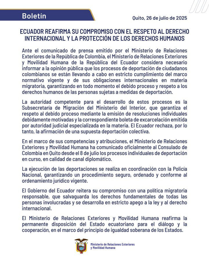 Ecuador responde a Colombia