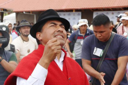 Leonidas Iza en la convención nacional de la Conaie 2025