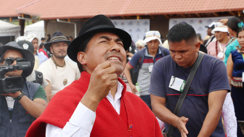 Leonidas Iza en la convención nacional de la Conaie 2025