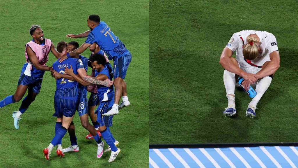 Jugadores de Al-Hilal celebran la eliminación del Manchester City en el Mundial de Clubes 2025