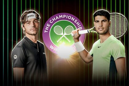 Carlos Alcaraz en la semifinal de Wimbledon ante Taylor Fritz