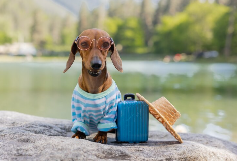 Perro feliz viajando en auto junto a su dueña durante las vacaciones