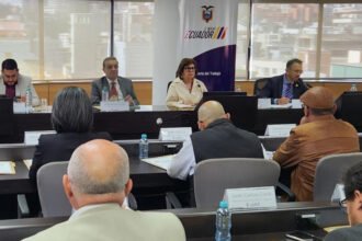 Ivonne Núñez con sindicatos en reunión sobre reelección sindical en Ecuador