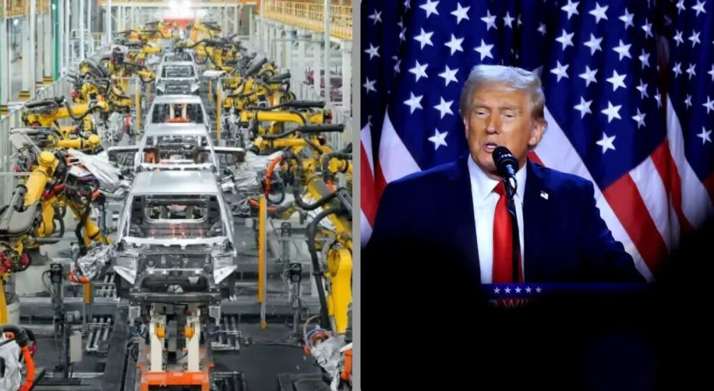 Línea de ensamblaje automotriz en EE.UU. afectada por los aranceles de Trump al cobre.