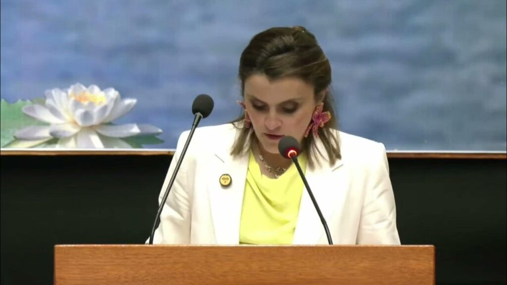 María José Pinto interviene en la Cumbre por la Biodiversidad en representación del presidente Daniel Noboa en Guyana.