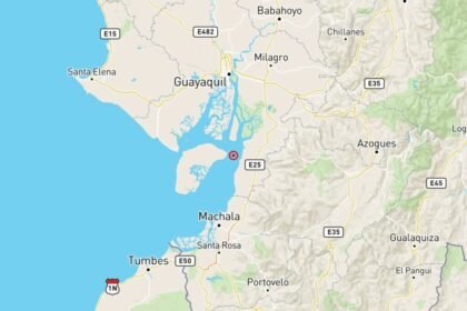Vista satelital del epicentro del temblor en Ecuador registrado por el Instituto Geofísico