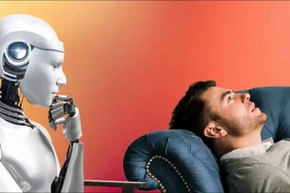 Joven interactuando con un chatbot de inteligencia artificial durante una sesión de terapia virtual