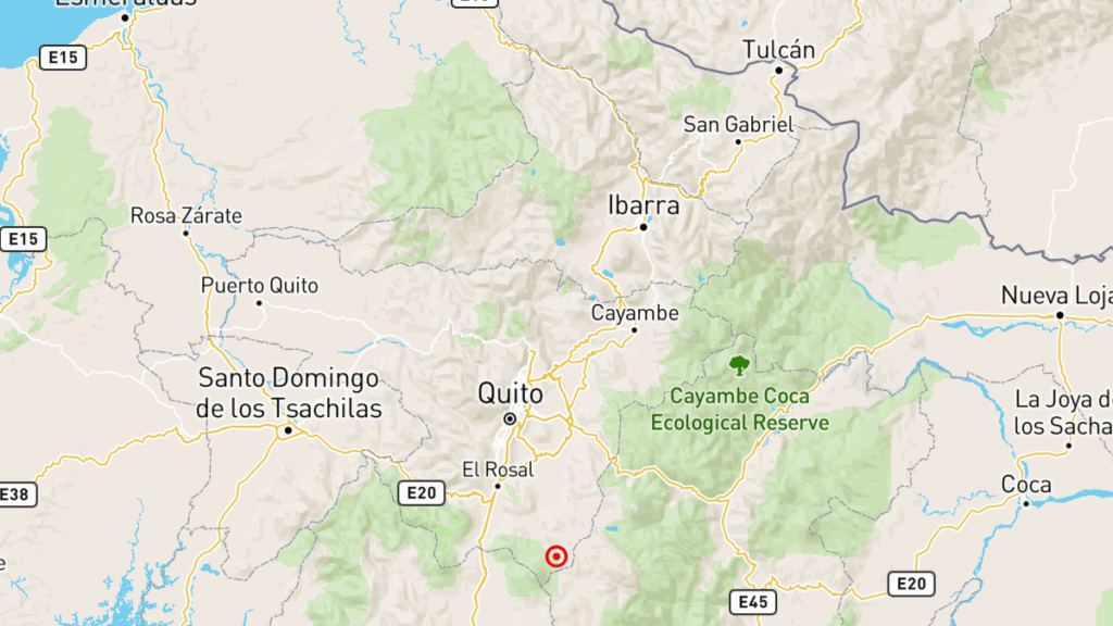 Epicentro del temblor en Cotopaxi registrado el 16 de agosto de 2025 en Ecuador.
