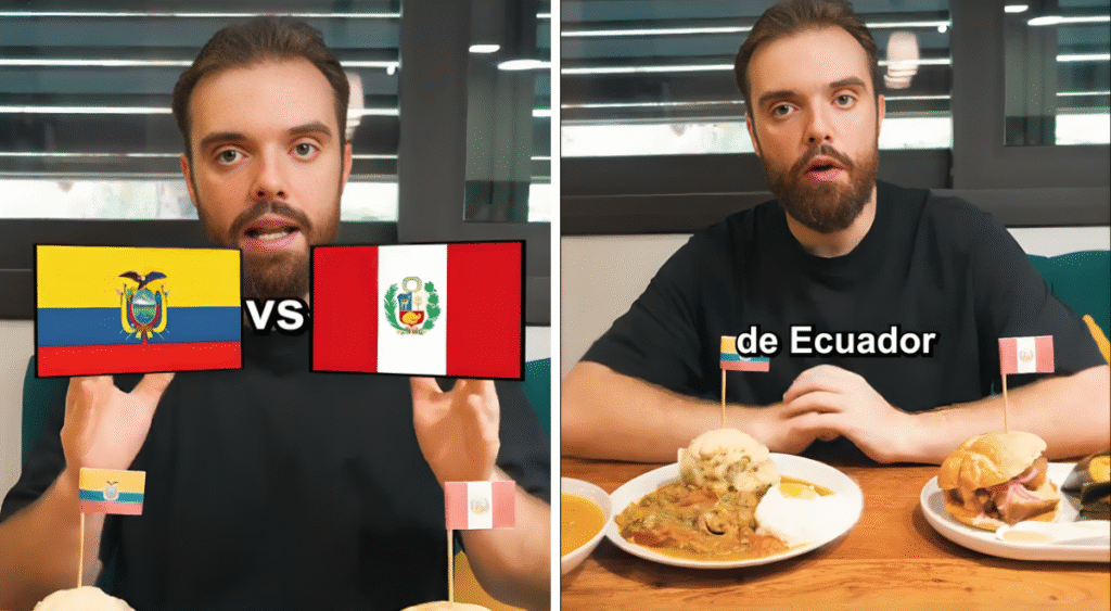 Mundial de Desayunos Ibai: Ecuador vs Perú con bolón de verde y pan con chicharrón en competencia.