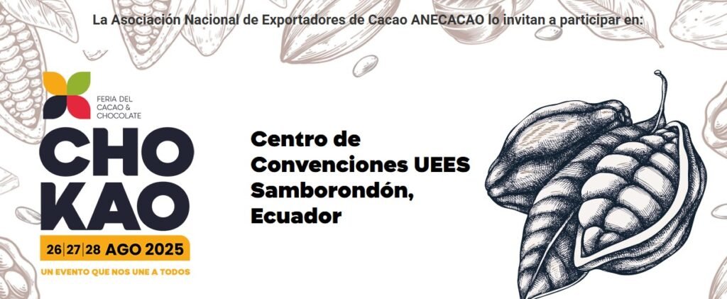Feria del cacao Ecuador Chokao 2025 con productores y expositores en Centro de Convenciones Universidad Espíritu Santo