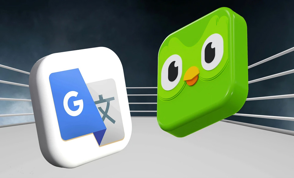 Pantalla de Google Translate mostrando función de lecciones interactivas similar a Duolingo