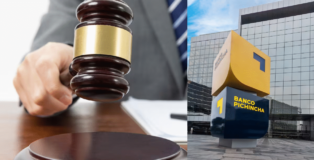 Oficina de Indecopi con logo institucional durante investigación de operaciones fraudulentas bancarias