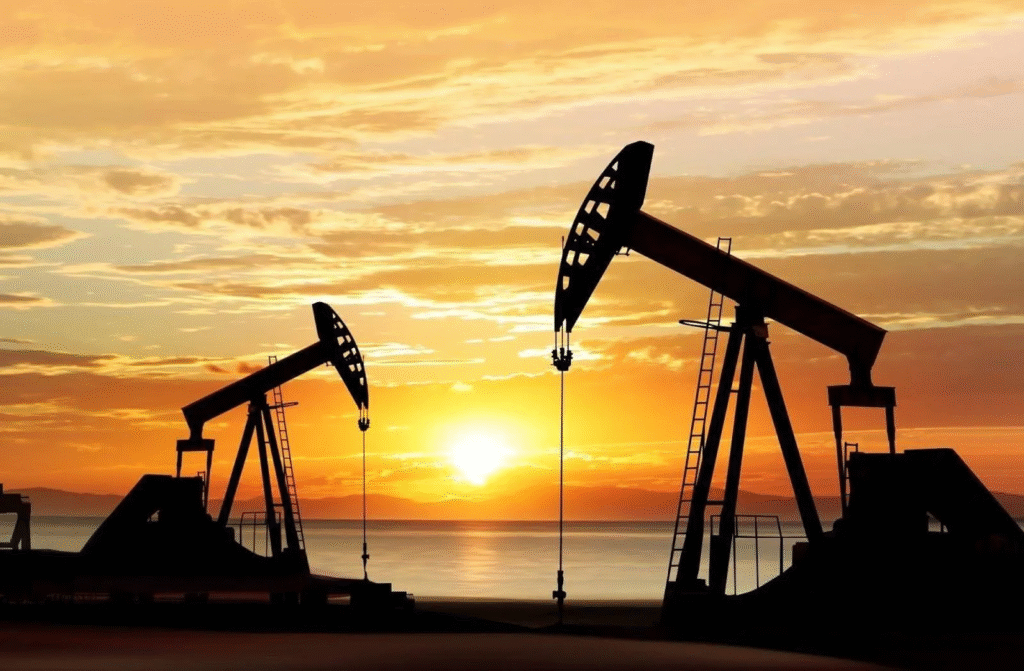 Plataforma petrolera en Ecuador con trabajadores supervisando extracción de crudo para concesiones petroleras históricas 2025