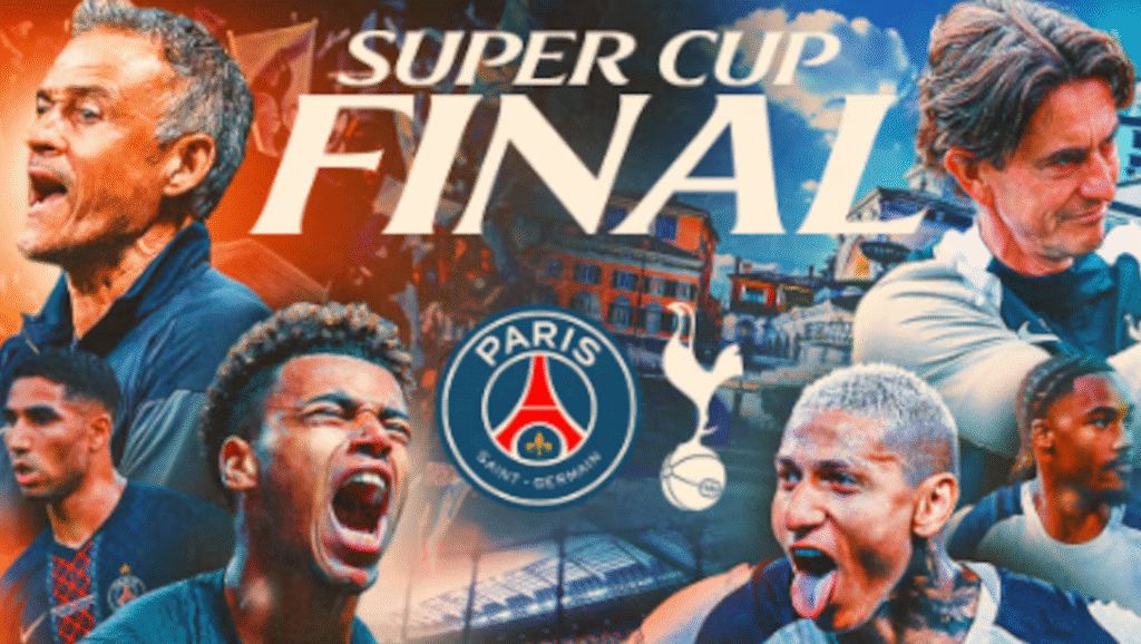 Jugadores de PSG y Tottenham durante un partido de la Supercopa de Europa 2025.