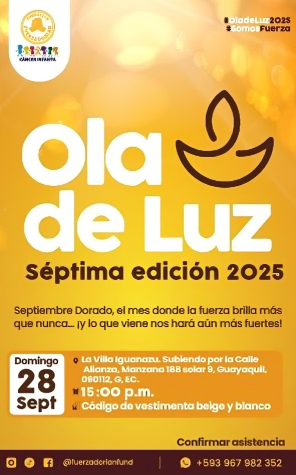 Niños con globos dorados durante Septiembre Dorado Ecuador 2025 en acto solidario contra cáncer infantil
