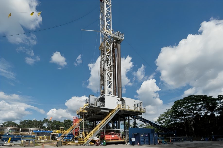 Campo petrolero ecuatoriano con infraestructura moderna tras renegociación petrolera Petroecuador