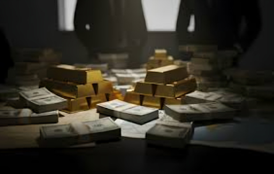 Lingotes de oro apilados representando exportaciones de empresas mineras fantasma de Ecuador investigadas por evasión fiscal