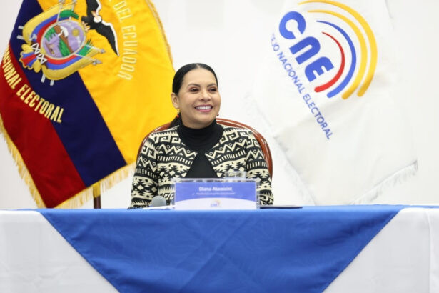 Presidenta del CNE Diana Atamaint en entrevista televisiva sobre campaña anticipada en redes sociales para consulta popular Ecuador