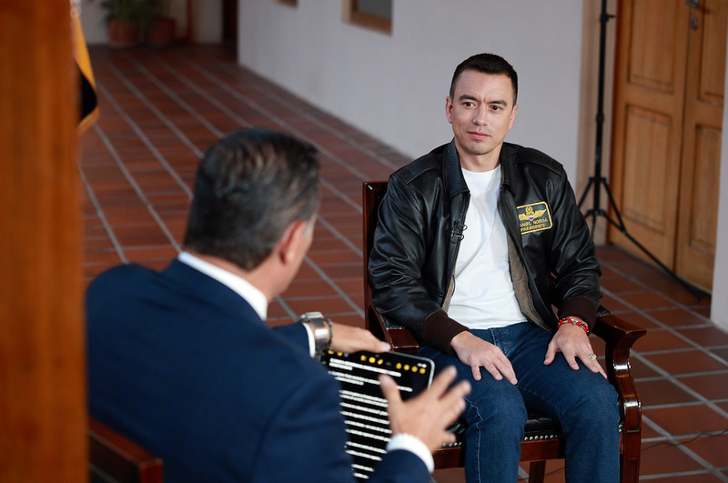 Daniel Noboa durante su entrevista con CNN desde Latacunga, Cotopaxi.