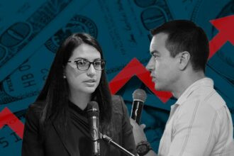 Ministra de Finanzas Sariha Moya y presidente Daniel Noboa analizan el pago de deuda externa de Ecuador en 2026