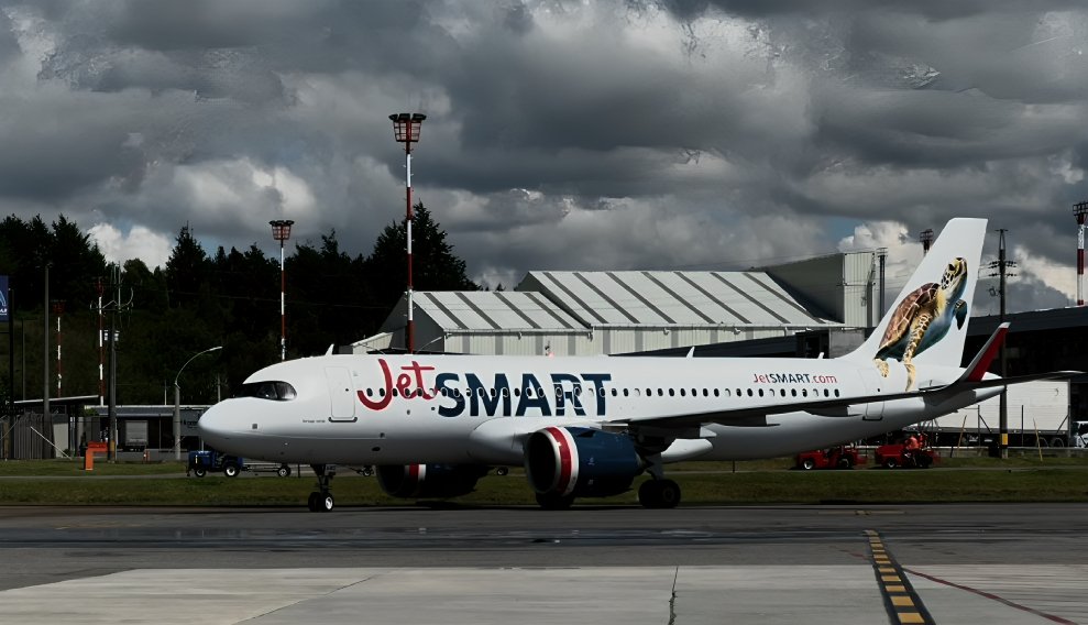 Avión JetSMART en pista de aeropuerto anunciando nueva ruta Quito Buenos Aires con conexión internacional
