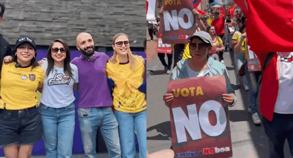 Movilización ciudadana durante campaña por el referéndum y consulta popular 2025 en calles de Quito con simpatizantes