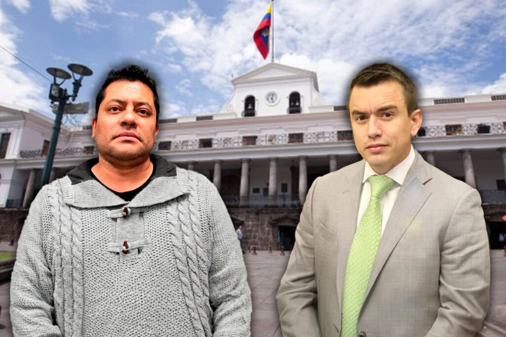 Fausto Jarrín asesor junto a ministros durante paro indígena en Otavalo