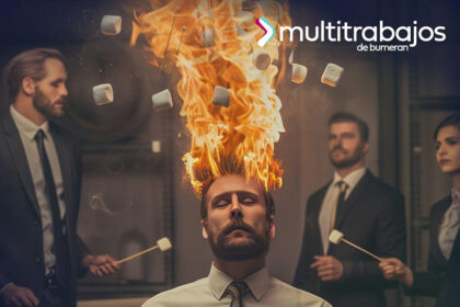 Persona trabajadora ecuatoriana mostrando síntomas de agotamiento laboral y estrés por síndrome de burnout en oficina