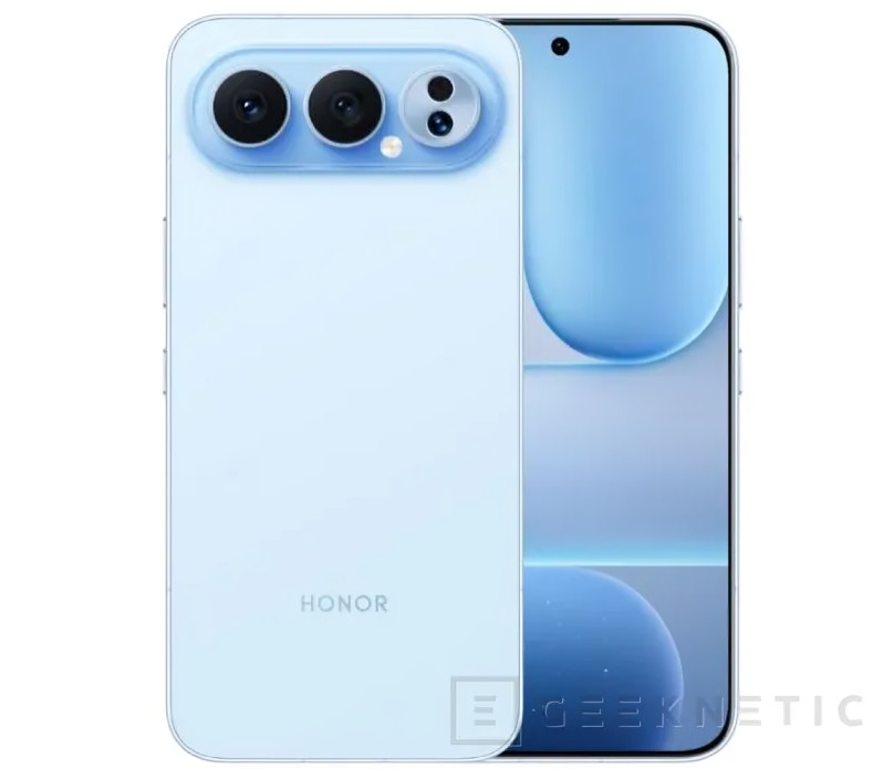 Smartphone Honor 500 Pro mostrando batería de 8000 mAh con chip E2 en pantalla AMOLED 120 Hz