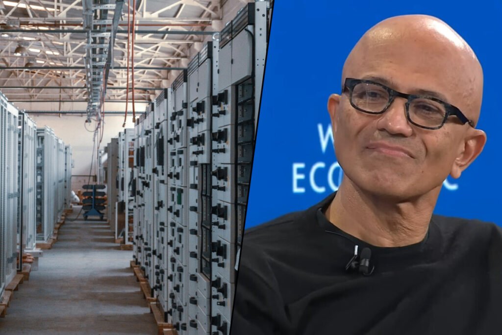 Satya Nadella discutiendo el consumo energético de la IA y la sostenibilidad en el Foro Económico Mundial de Davos.