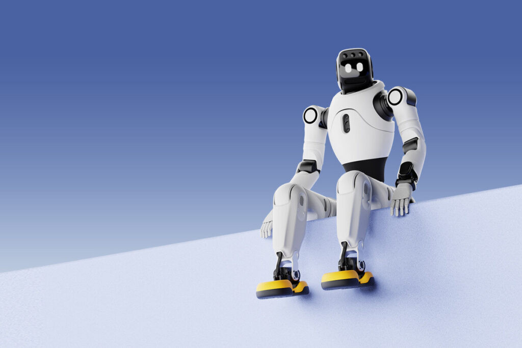 Modelos avanzados de robots humanoides chinos en una planta de ensamblaje de alta tecnología.