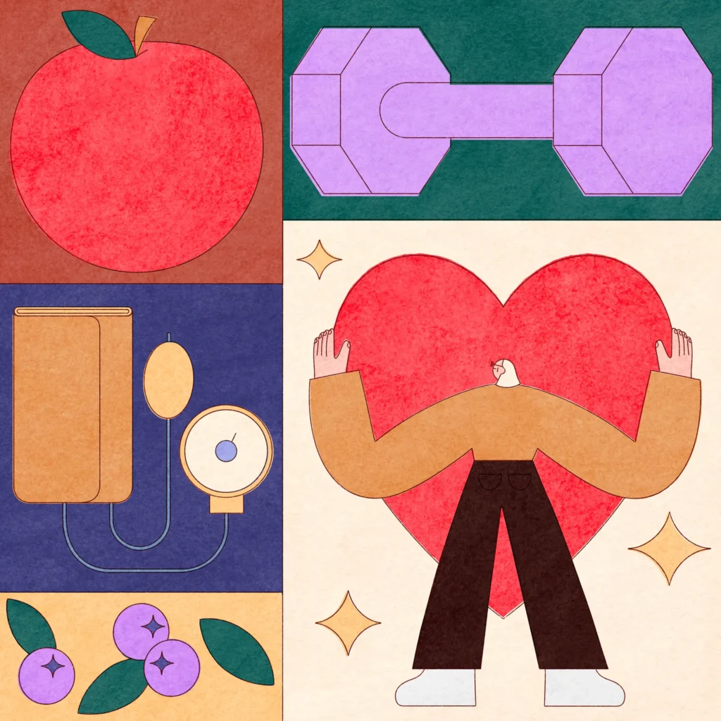 Ilustración médica sobre la salud cardíaca de las mujeres y los factores de riesgo cardiovasculares femeninos