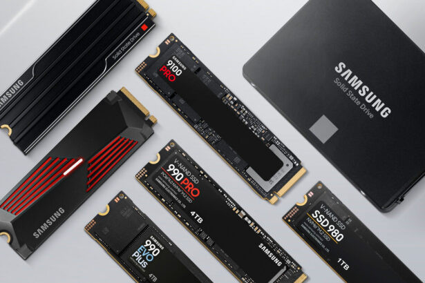 Gráfico de crecimiento financiero de Samsung y módulos de memoria RAM de alta velocidad.