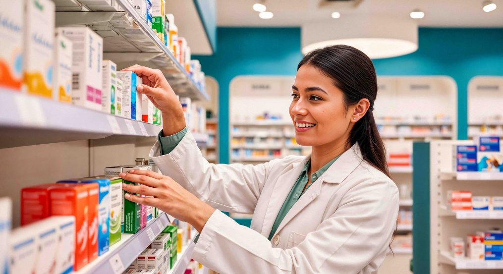 Farmacia moderna en Ecuador con servicios digitales y atención personalizada mostrando transformación del sector salud latinoamericano