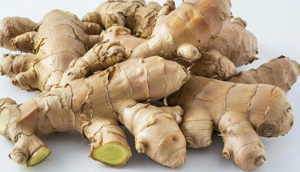 Jengibre fresco con rodajas y raíz, mostrando sus propiedades saludables y beneficios medicinales.