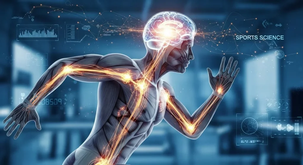 Ilustración del cerebro activado después del ejercicio físico mostrando conexiones neuronales fortalecidas.
