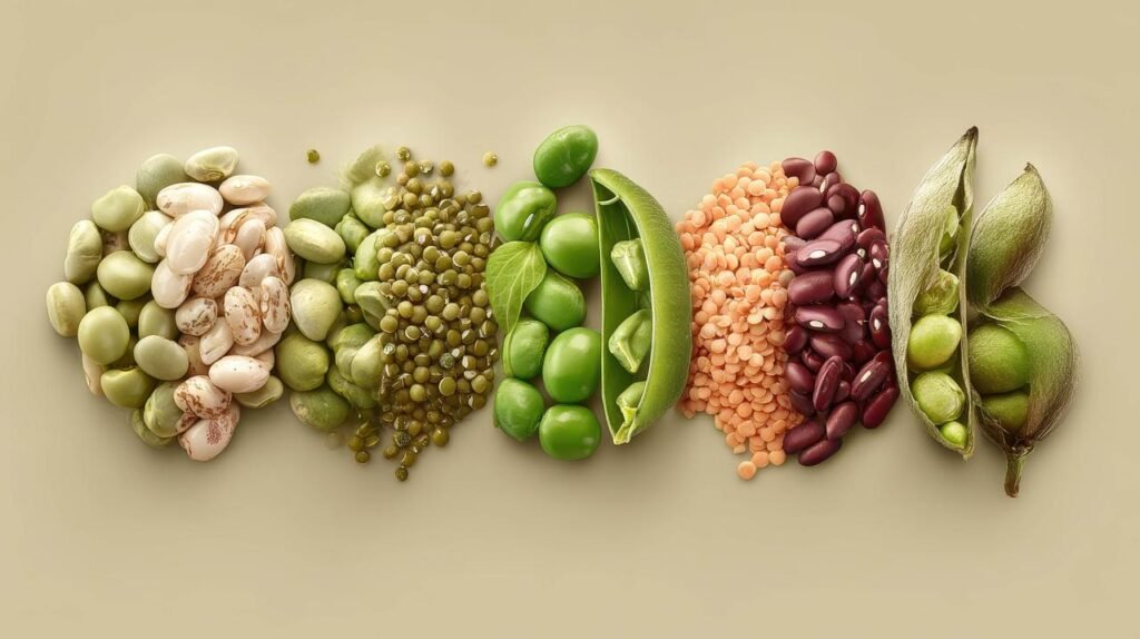 Legumbres como frijoles, lentejas y garbanzos en un plato saludable por el Día Mundial de las Legumbres