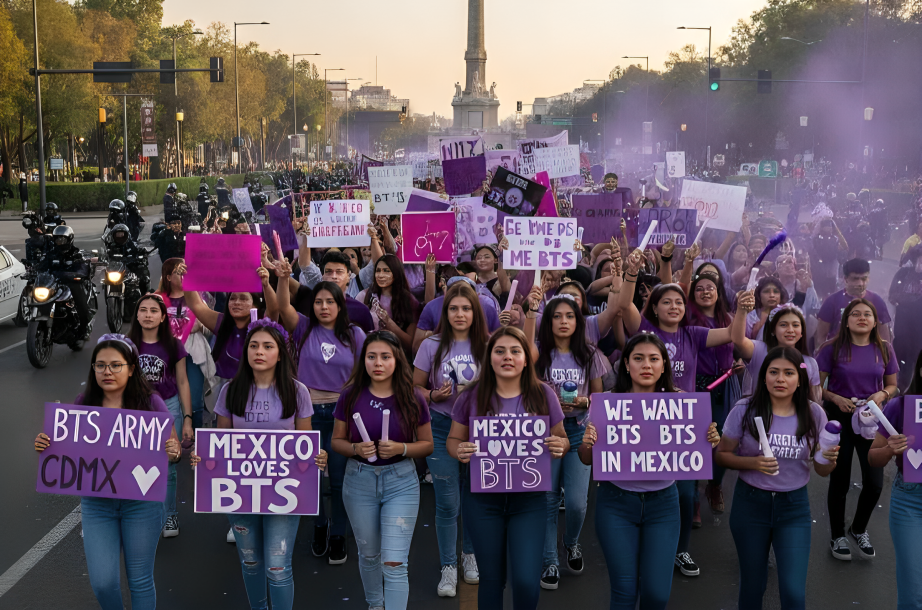 Fans de BTS (ARMY) en México mostrando descontento durante la fallida venta de boletos para el tour Arirang 2026.