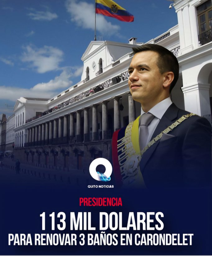 Fachada exterior del Palacio de Carondelet en Quito, sede presidencial de Ecuador donde se ejecutará la renovación de baños con inversión pública