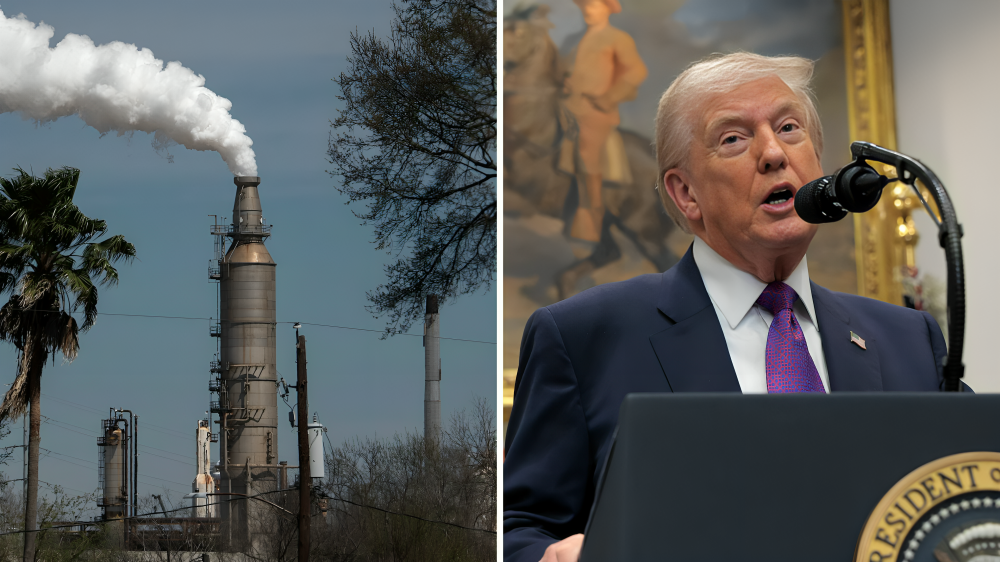 Donald Trump firma un documento en el Despacho Oval mientras anuncia la derogación de regulaciones ambientales de la EPA.