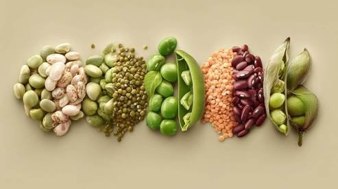 Legumbres como frijoles, lentejas y garbanzos en un plato saludable por el Día Mundial de las Legumbres