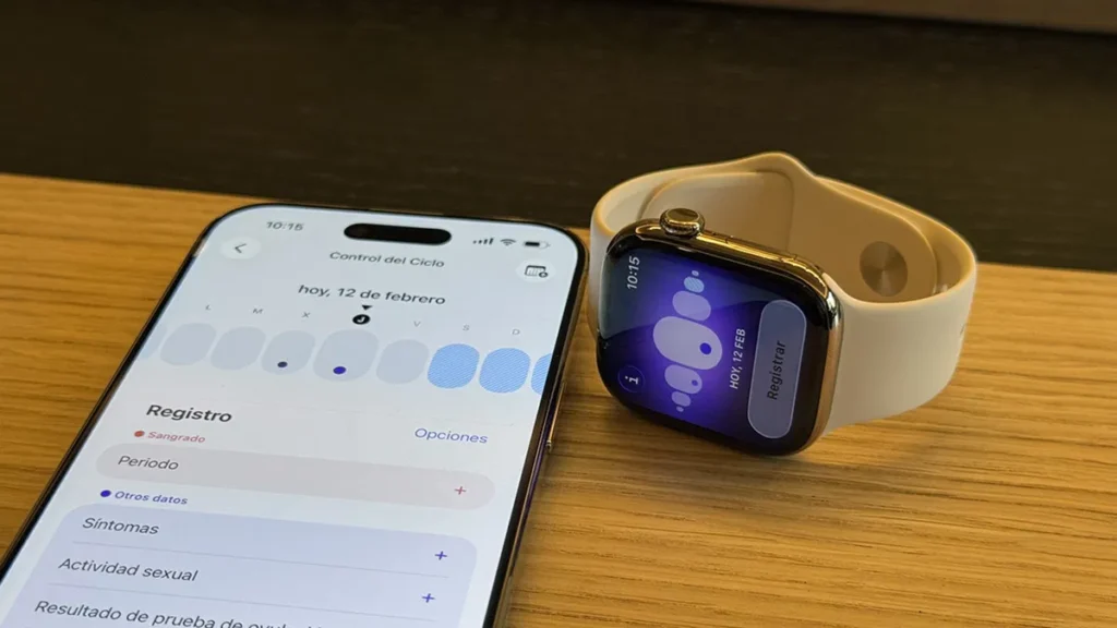 Apple Watch mostrando funciones de salud como electrocardiograma y control del sueño en pantalla