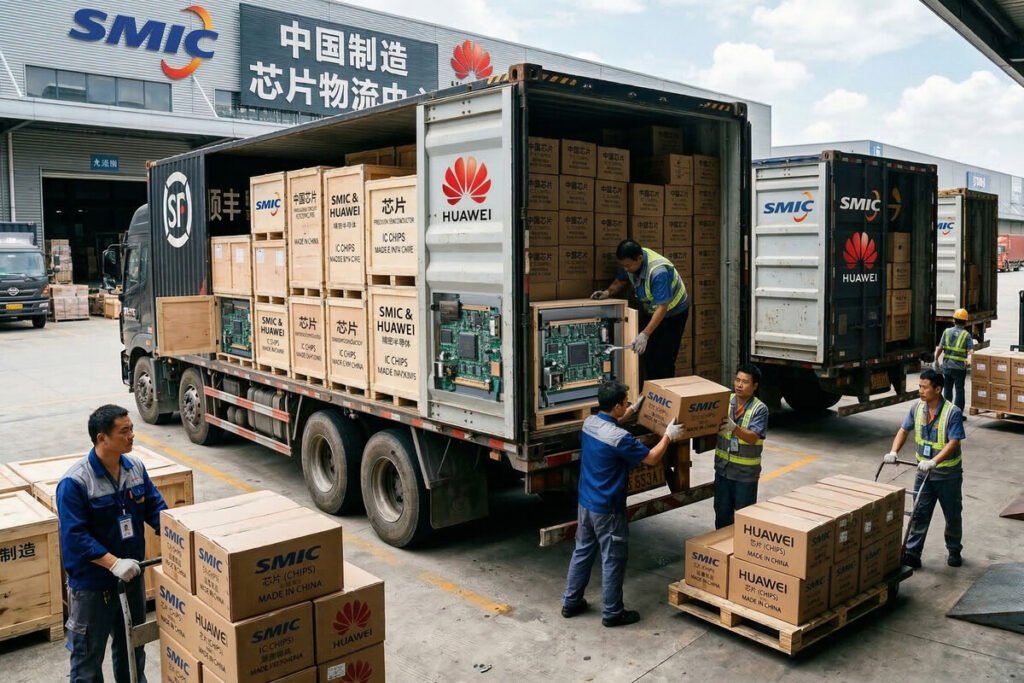 Fábrica automatizada de la industria china de semiconductores produciendo obleas de 300mm.