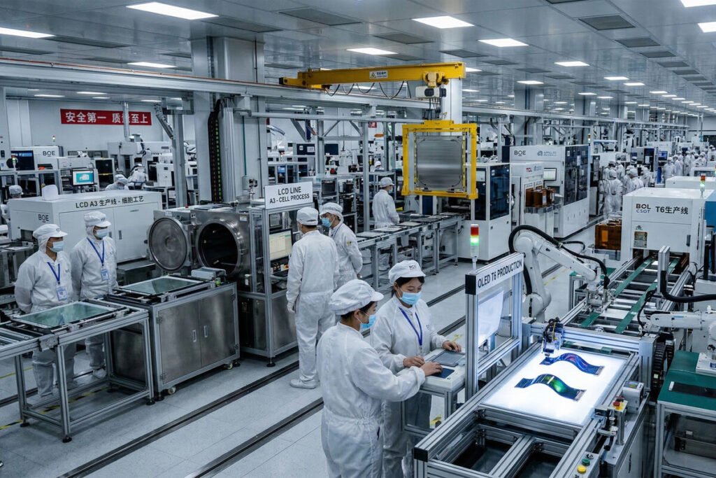 Gráfico comparativo sobre la cuota de China en el mercado de las pantallas LCD y OLED frente a Japón.