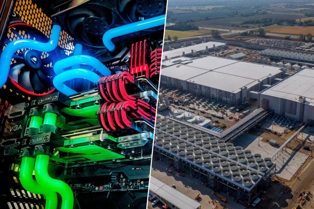 Sistema de refrigeración líquida utilizado en centros de datos de inteligencia artificial y servidores de alto rendimiento.